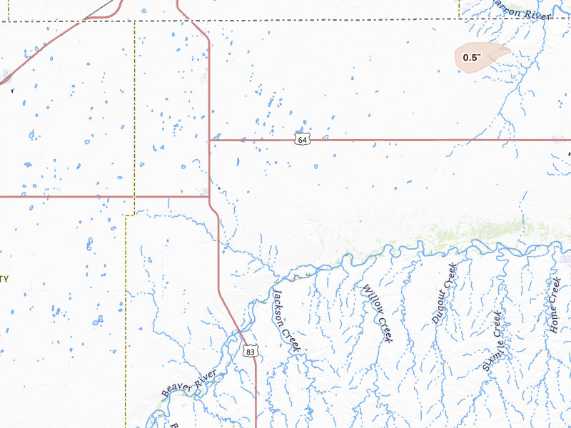 Radar-estimated hail-size map of the storm over Turpin, OK on Jun 26, 2026