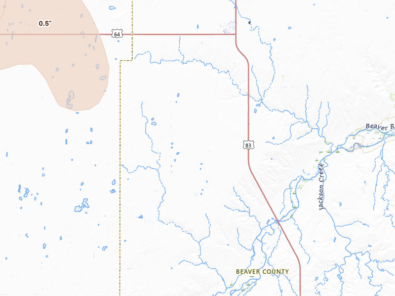 Radar-estimated hail-size map of the storm over Turpin, OK on Jul 3, 2026
