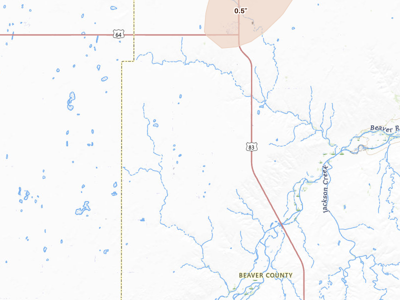Radar-estimated hail-size map of the storm over Turpin, OK on Jul 9, 2026