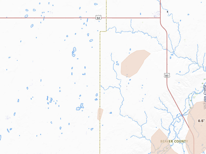 Radar-estimated hail-size map of the storm over Turpin, OK on Aug 15, 2026