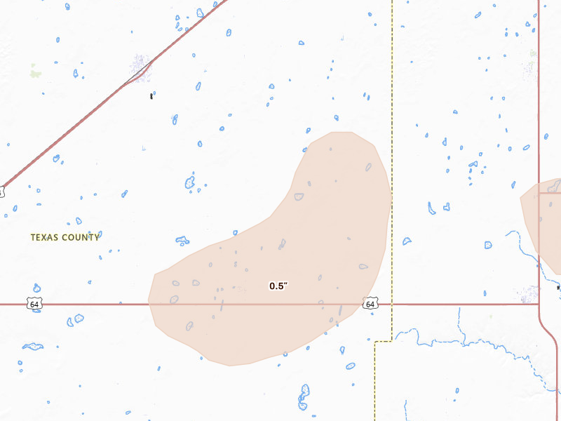 Radar-estimated hail-size map of the storm over Tyrone, OK on May 21, 2026