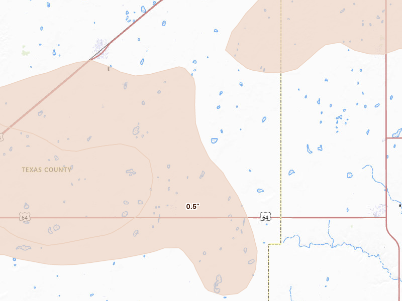 Radar-estimated hail-size map of the storm over Tyrone, OK on Jul 3, 2026