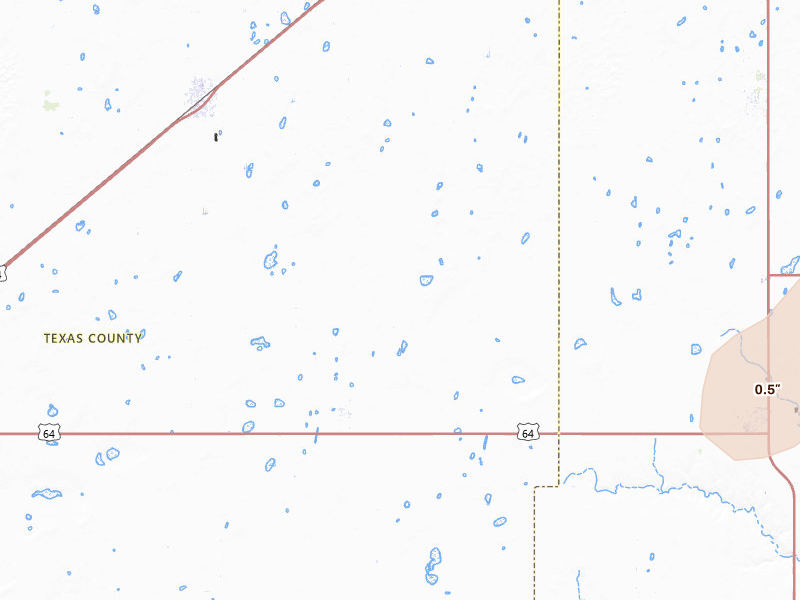 Radar-estimated hail-size map of the storm over Tyrone, OK on Jul 9, 2026