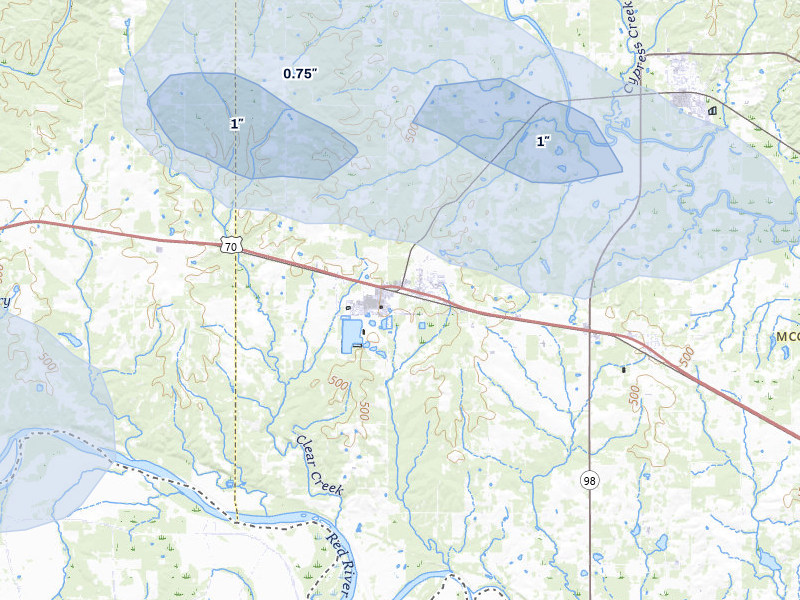 NEXRAD radar-signature map of the hail storm over Valliant, OK on Apr 24, 2026