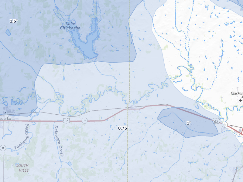 NEXRAD radar-signature map of the hail storm over Verden, OK on May 9, 2026