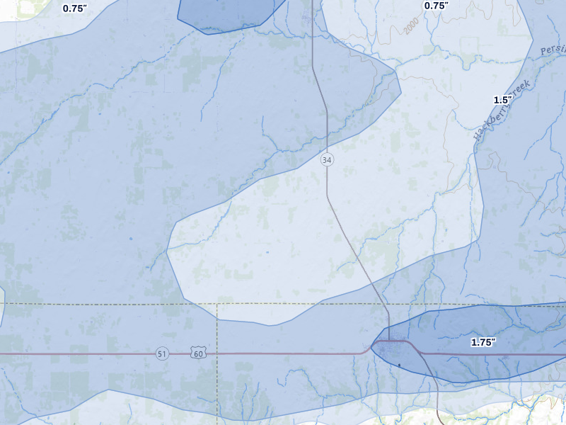 NEXRAD radar-signature map of the hail over Vici, OK