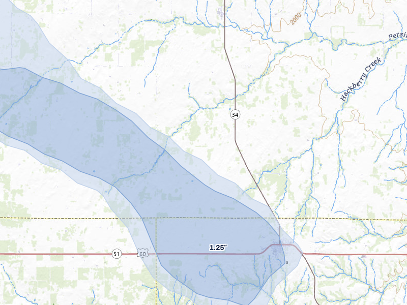 NEXRAD radar-signature map of the hail over Vici, OK