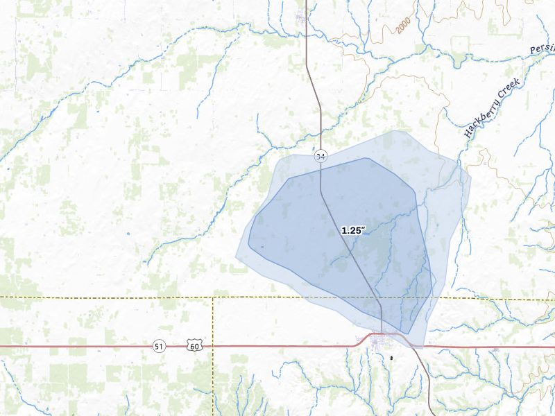 NEXRAD radar-signature map of the hail storm over Vici, OK on Jun 3, 2026