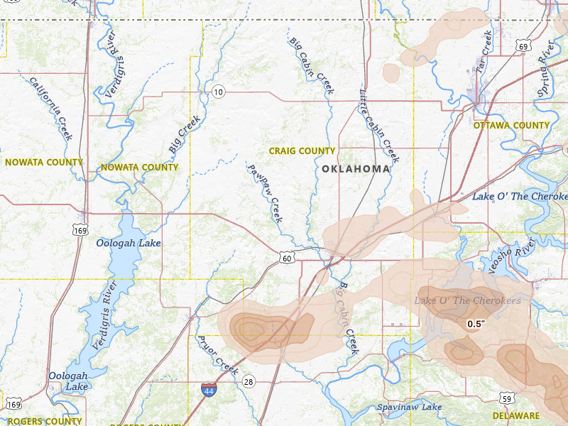 Radar-estimated hail-size map of the storm over Vinita, OK