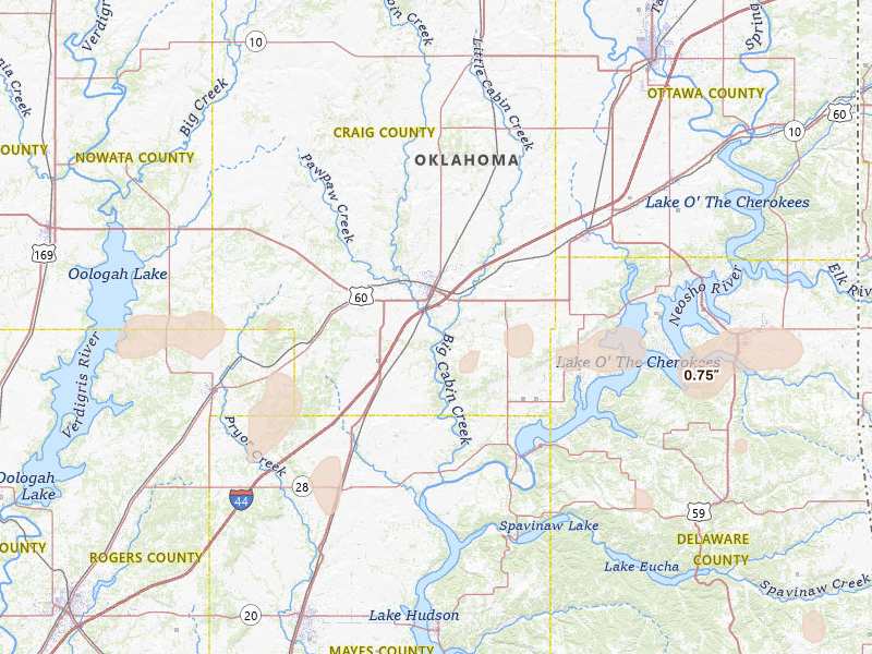 Radar-estimated hail-size map of the storm over Vinita, OK