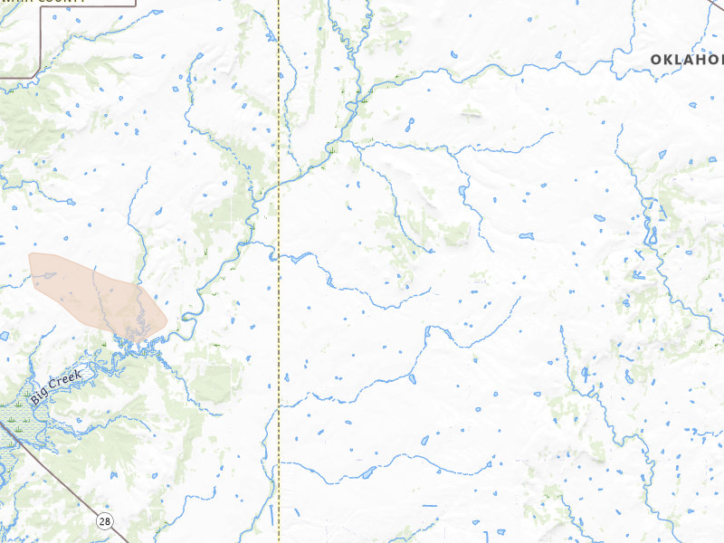 Radar-estimated hail-size map of the storm over Vinita, OK on Jul 4, 2026