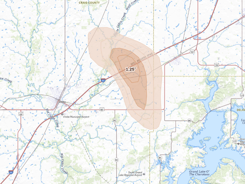 Radar-estimated hail-size map of the storm over Vinita, OK