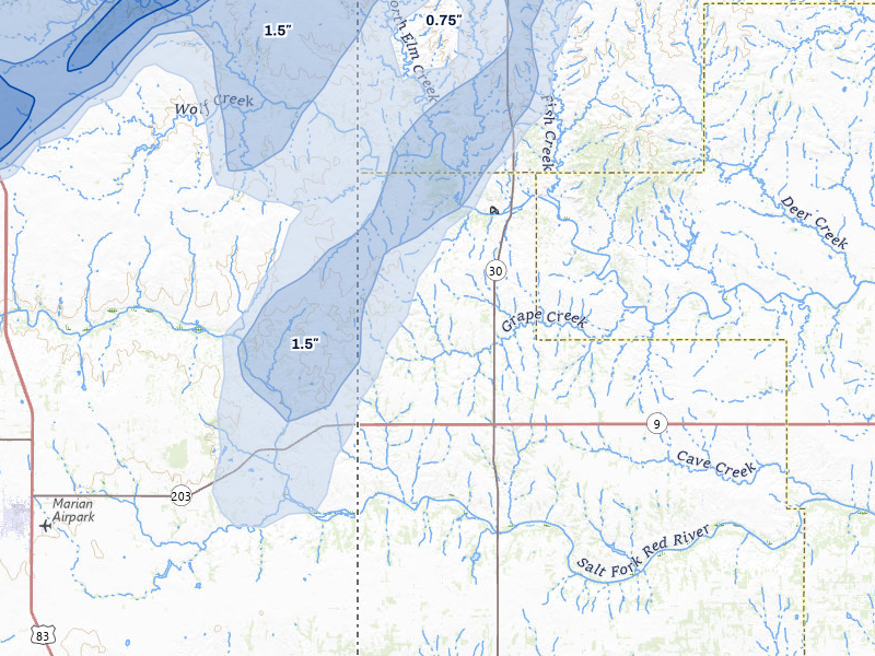 NEXRAD radar-signature map of the hail storm over Vinson, OK on Mar 5, 2026