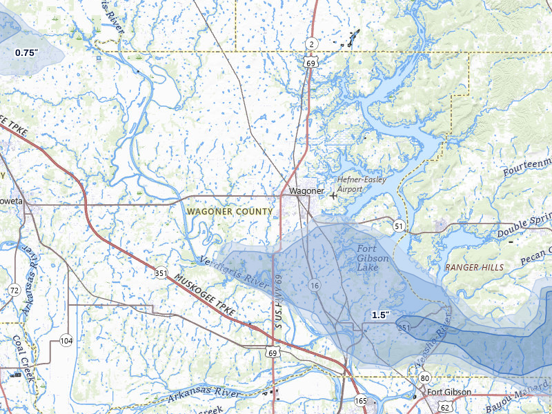 NEXRAD radar-signature map of the hail over Wagoner, OK