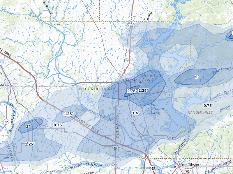 NEXRAD radar-signature map of the hail storm over Wagoner, OK on Apr 28, 2026