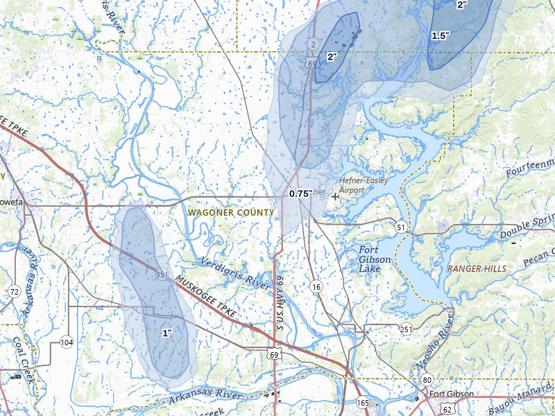 NEXRAD radar-signature map of the hail storm over Wagoner, OK on Jul 11, 2026
