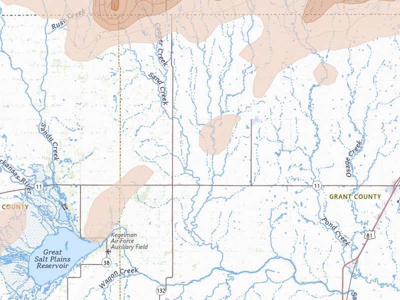 Radar-estimated hail-size map of the storm over Wakita, OK on Mar 10, 2026