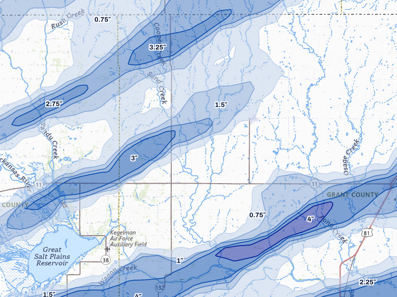 NEXRAD radar-signature map of the hail over Wakita, OK