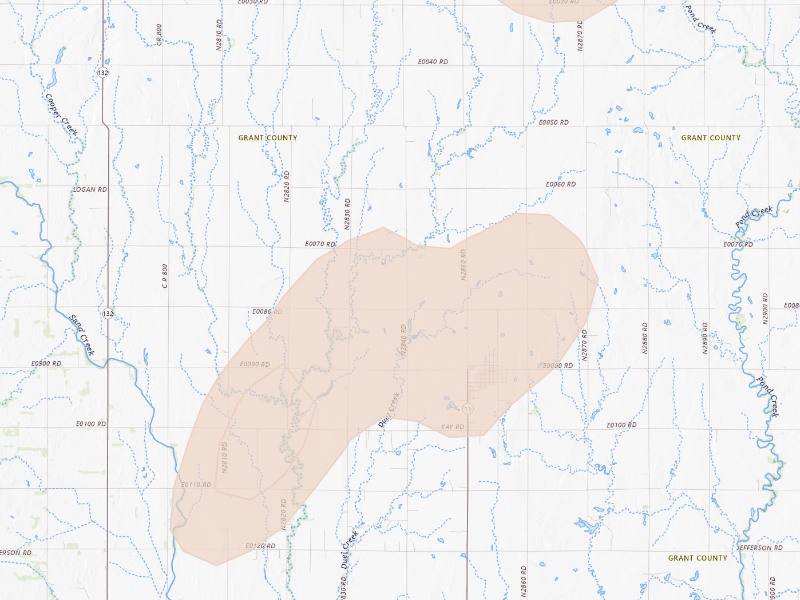 Radar-estimated hail-size map of the storm over Wakita, OK on Sep 19, 2026