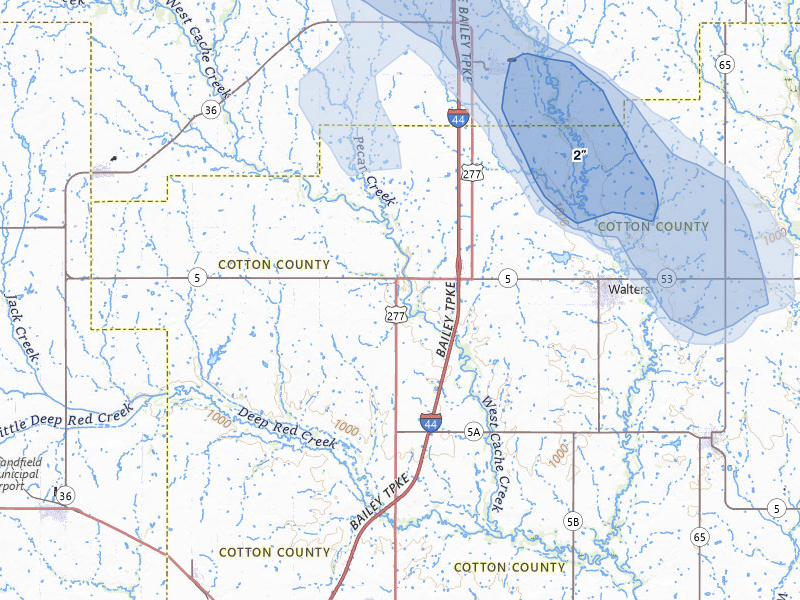 NEXRAD radar-signature map of the hail storm over Walters, OK on Apr 24, 2026