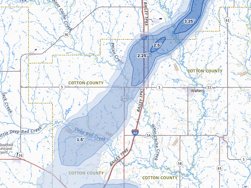 NEXRAD radar-signature map of the hail storm over Walters, OK on Apr 26, 2026