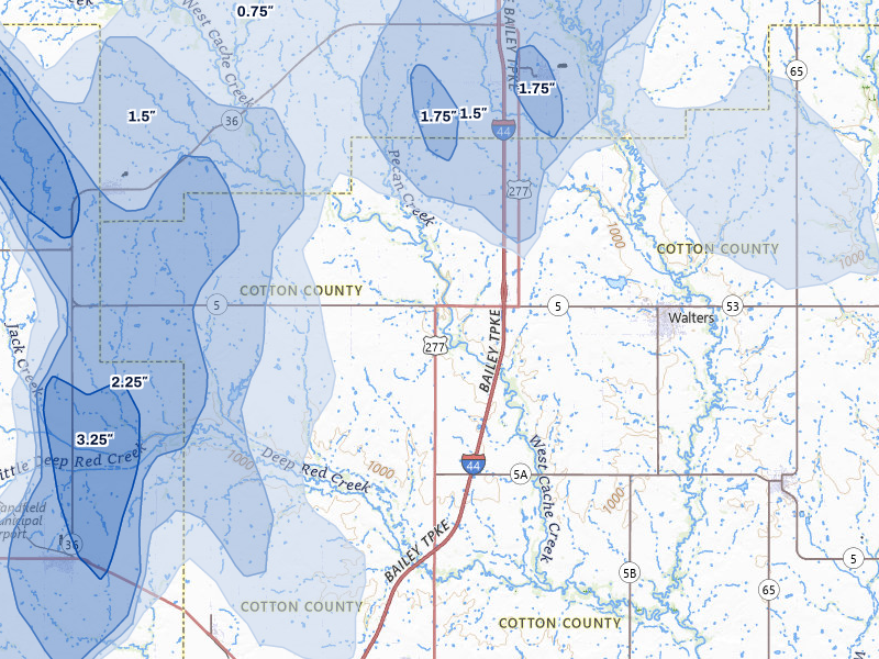 NEXRAD radar-signature map of the hail storm over Walters, OK on May 8, 2026