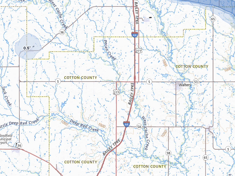NEXRAD radar-signature map of the hail storm over Walters, OK on May 9, 2026
