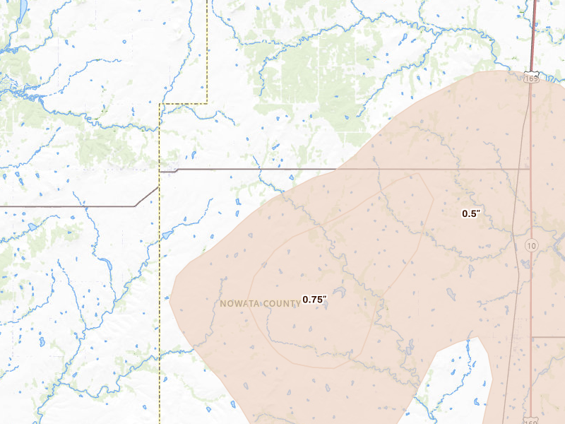 Radar-estimated hail-size map of the storm over Wann, OK on Apr 23, 2026