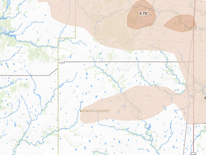 Radar-estimated hail-size map of the storm over Wann, OK on Apr 25, 2026