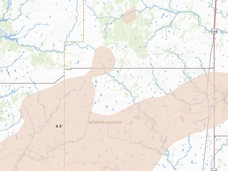 Radar-estimated hail-size map of the storm over Wann, OK on Apr 28, 2026