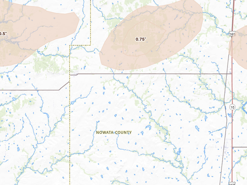 Radar-estimated hail-size map of the storm over Wann, OK on May 4, 2026
