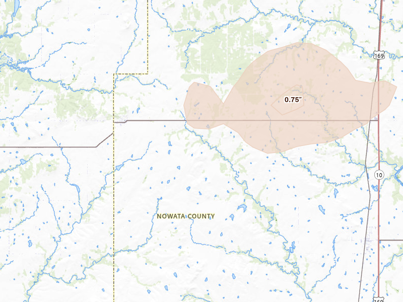 Radar-estimated hail-size map of the storm over Wann, OK on Jun 7, 2026