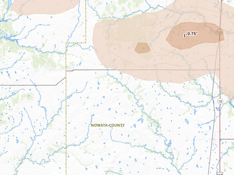 Radar-estimated hail-size map of the storm over Wann, OK on Jun 18, 2026