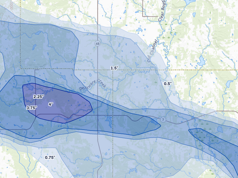 NEXRAD radar-signature map of the hail over Wapanucka, OK