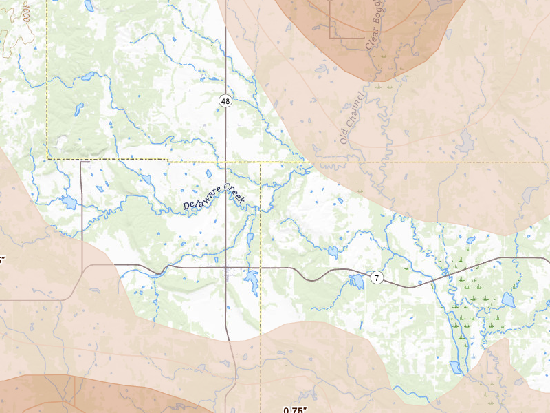 Radar-estimated hail-size map of the storm over Wapanucka, OK on Apr 25, 2026