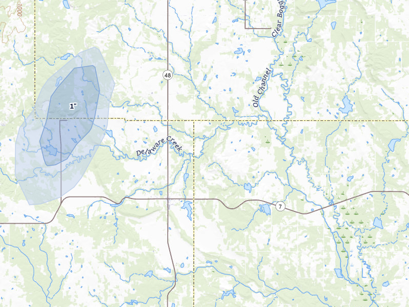 NEXRAD radar-signature map of the hail over Wapanucka, OK