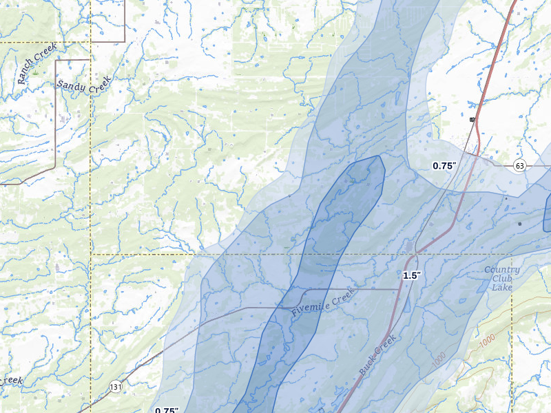 NEXRAD radar-signature map of the hail over Wardville, OK