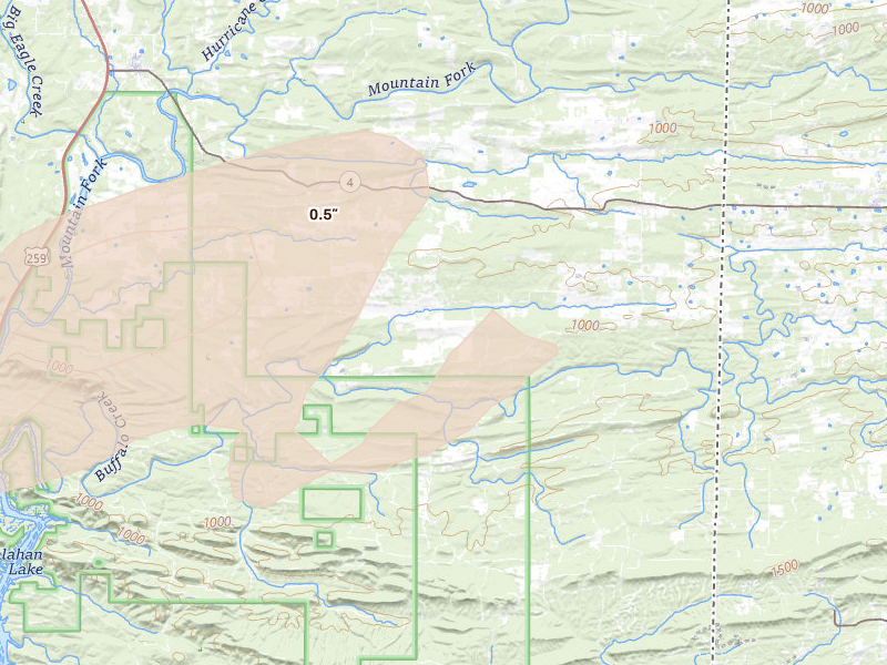 Radar-estimated hail-size map of the storm over Watson, OK on Mar 9, 2026