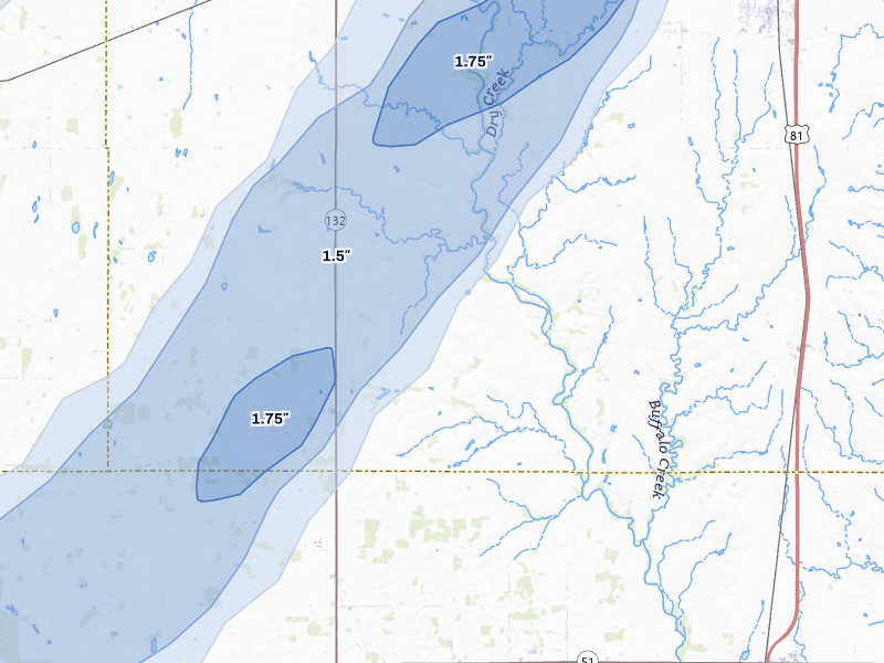 NEXRAD radar-signature map of the hail storm over Waukomis, OK on May 29, 2026