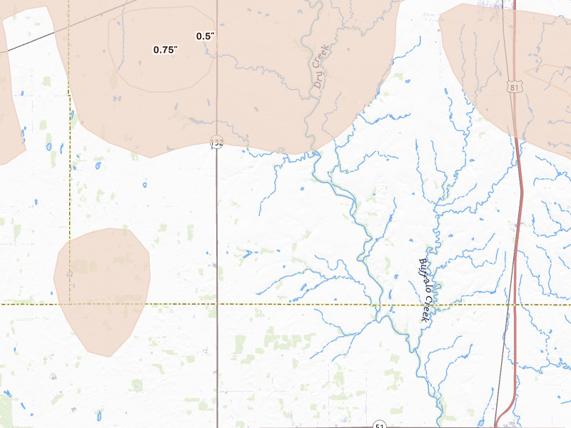 Radar-estimated hail-size map of the storm over Waukomis, OK