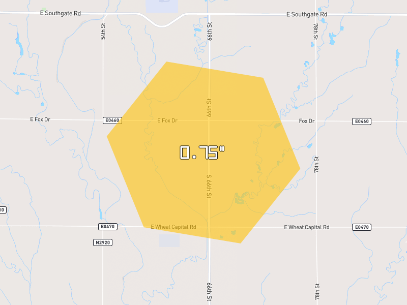 Hail map of Waukomis, OK on Jun 26, 2026, hail up to 0.75"