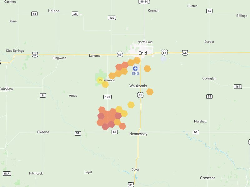Hail map of Waukomis, OK on Jun 27, 2026, hail up to 2"