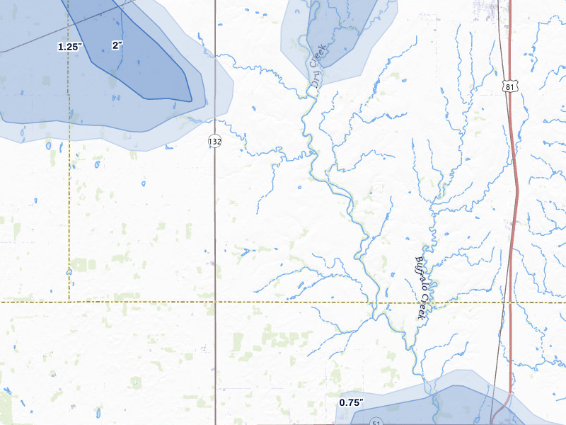 NEXRAD radar-signature map of the hail storm over Waukomis, OK on Jul 11, 2026