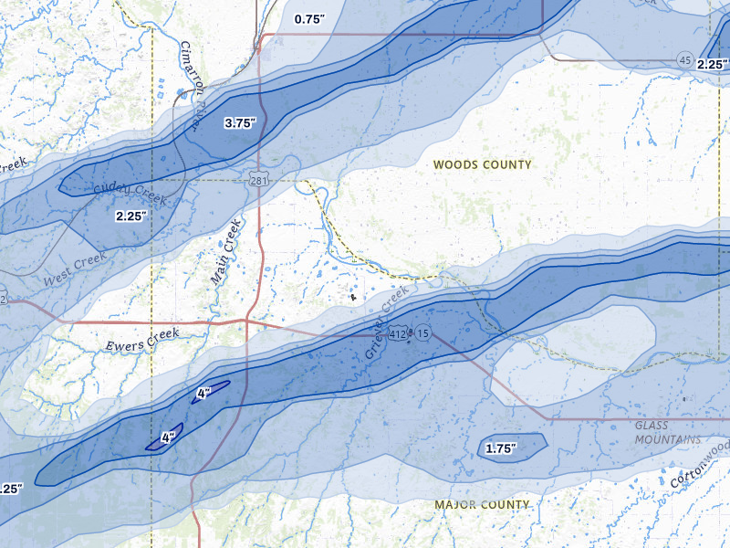 NEXRAD radar-signature map of the hail storm over Waynoka, OK on Apr 17, 2026