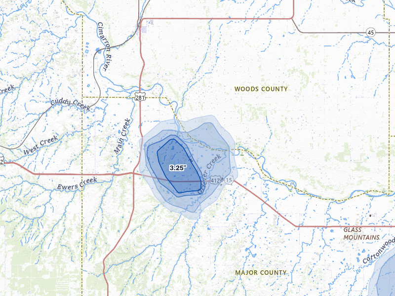 NEXRAD radar-signature map of the hail storm over Waynoka, OK on Jun 5, 2026
