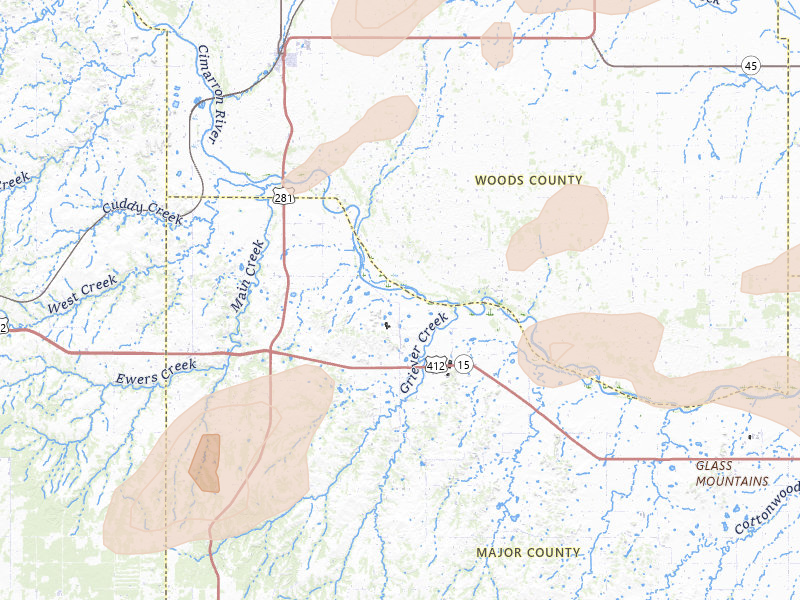 Radar-estimated hail-size map of the storm over Waynoka, OK on Jun 26, 2026