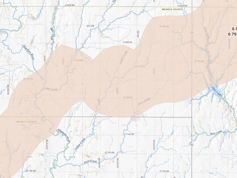 Radar-estimated hail-size map of the storm over Weatherford, OK