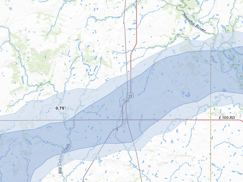 NEXRAD radar-signature map of the hail over Welch, OK