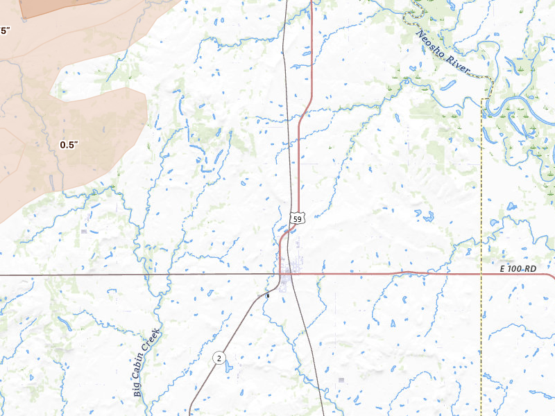 Radar-estimated hail-size map of the storm over Welch, OK