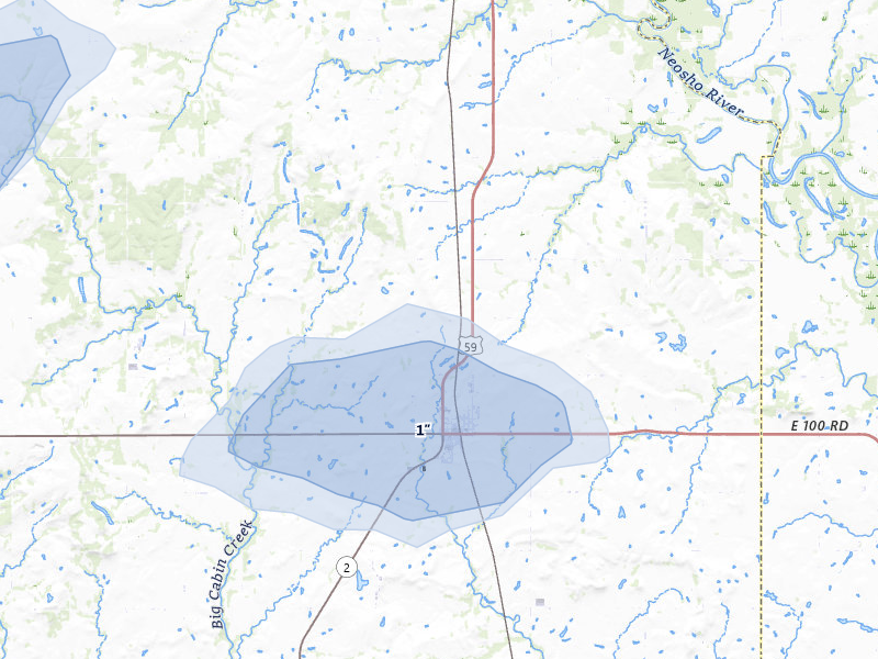 NEXRAD radar-signature map of the hail over Welch, OK